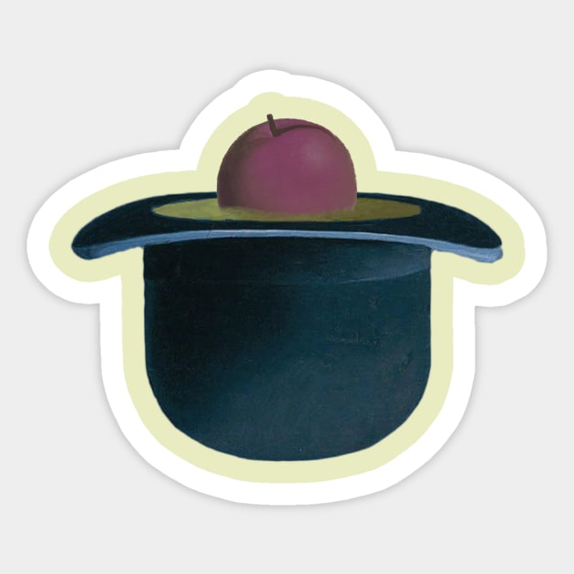 A single plum floating in perfume served in a man's hat Sticker by Exposation